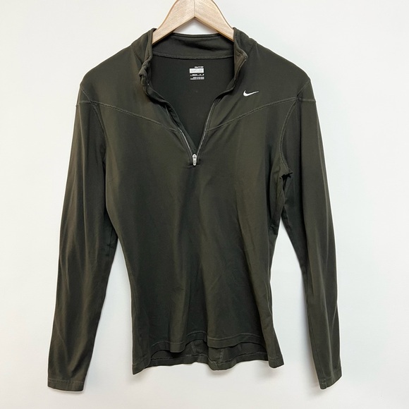 Nike Women's NikeFIT DRY half zip long sleeve running shirt pullover olive Med - Picture 1 of 7